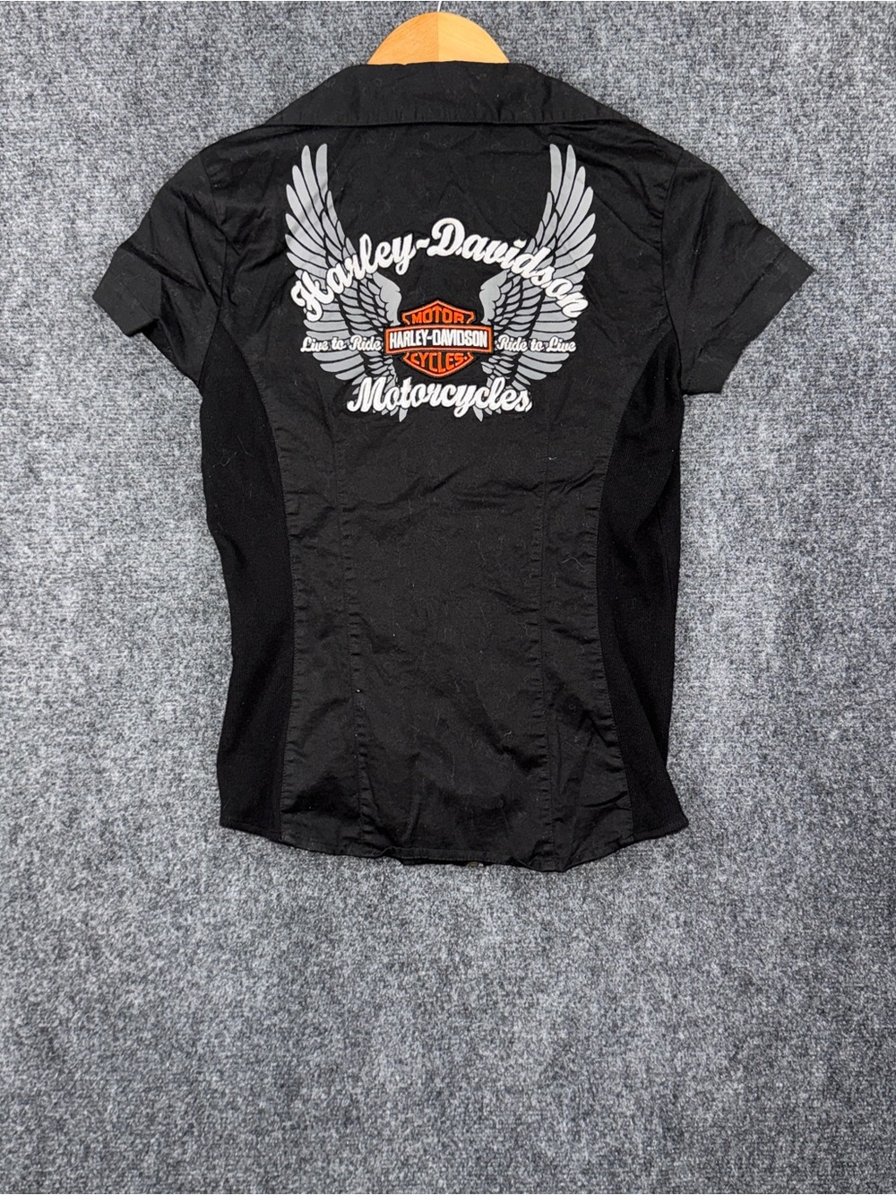 Harley-Davidson Blouse Womens XS Black Zip Front Short Sleeve Embroidered - Picture 2 of 7